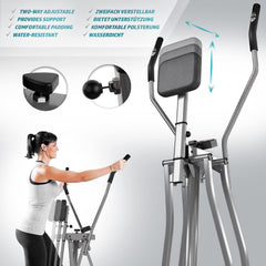Physionics Crosstrainer met lcd-display, voor thuis, met hartslagsensor en buikondersteuning, hometrainer stepper, cardio-trainer, nordic-walker