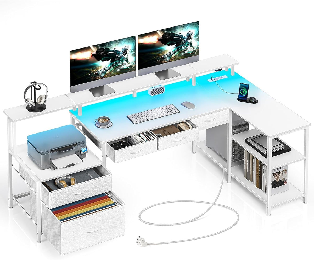 Bureau - Computertafel - Hoekbureau - 163x90 cm - Wit - Seventable