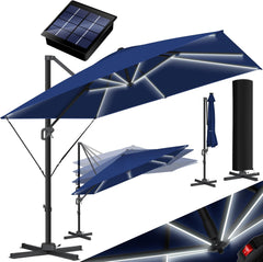 KESSER® Zweefparasol met voet - LED - Ø 3.3m - 360° Draaibaar  - Marineblauw