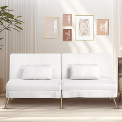 COMHOMA Slaapbank met slaapfunctie, futon klapbank, slaapbank, slaapbank, logeerbed, 3-zitsbank, met verstelbare rugleuning van teddystof, wit