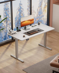 HLDIRECT Elektrisch staand bureau met stopcontacten, 100x60cm, wit, 60kg