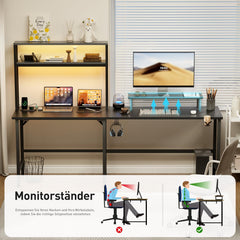 Gaming bureau - Gaming desk - Hoekbureau - 220x50 cm - Zwart - HLONONE