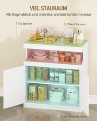 Hzuaneri SC80003X Sideboard, keukenkast met 2 deuren, buffetkast met open ruimte, opbergmeubel, verstelbare planken, keuken, woonkamer, 40 x 80 x 85 cm, wit