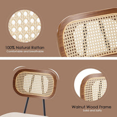 Wahson Barkruk, set van 2 rotan keukenkrukken met rugleuning, barstoel met massief houten poten, zitting van kunstleer, barkruk voor keukeneiland, beige