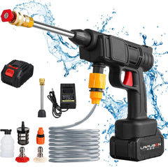Draadloze hogedrukreiniger, 30 bar, draagbare hogedrukreiniger met accu, 6000 mAh, met oplader en slang van 5 m, 435 psi draadloos hogedruksproeipistool voor tuin en auto