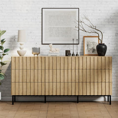 UEV Commode met schuifranden, 150 x 34 x 72 cm, kast met 9 schuifranden, modern dressoir, tv-board, opbergkast, smalle commode, buffet, kast voor woonkamer, slaapkamer, hal (natuur)