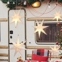 SALCAR Papieren led-ster, verlicht om op te hangen, met warmwitte E14-lamp, 3D-kerstster, raamdecoratie, Kerstmis, witte papieren ster