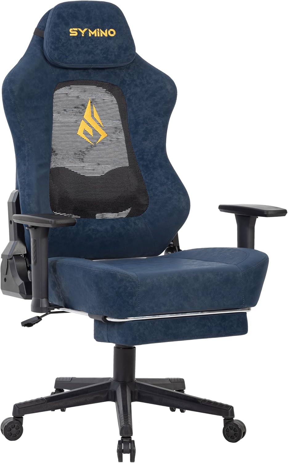 Symino Gamingstoel, computerstoel met voetensteun, verstelbare lendensteun, hoofdsteun, PU-leer, pc-stoel, ergonomische gamingstoel voor volwassenen en tieners, blauw