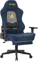 Symino Gamingstoel, computerstoel met voetensteun, verstelbare lendensteun, hoofdsteun, PU-leer, pc-stoel, ergonomische gamingstoel voor volwassenen en tieners, blauw