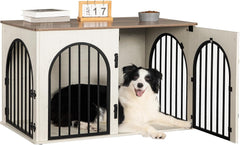 Hzuaneri Meubels voor hondenkooi, boogdeur, moderne hondenbox indoor voor honden, bijzettafel, hondenkooi, zeer belastbaar, 100 x 60 x 63 cm