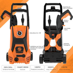 SUNPOW Hogedrukreiniger (max. 169 bar) met slang, reservoir en 4 soorten sproeiers voor auto, tuin en terras