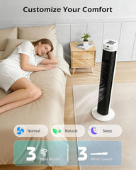 Aigostar torenventilator met afstandsbediening, 85° oscillatie, stille ventilator met timer van 7,5 uur, 3 snelheden en 3 standen, staande torenventilator voor slaapkamer en kantoor