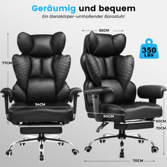 COMHOMA Gamingstoel, ergonomische bureaustoel, bureaustoel met verstelbare armleuningen, pocketvering lendensteun voor grote en hoge personen, 150 kg, breed zitvlak, zwart