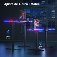 SOLAVERO LED Elektrisch Gamingbureau, 120 x 60 cm, met 2 geheugenfuncties, blad van koolstofvezel, in hoogte verstelbare tafel, zwart •