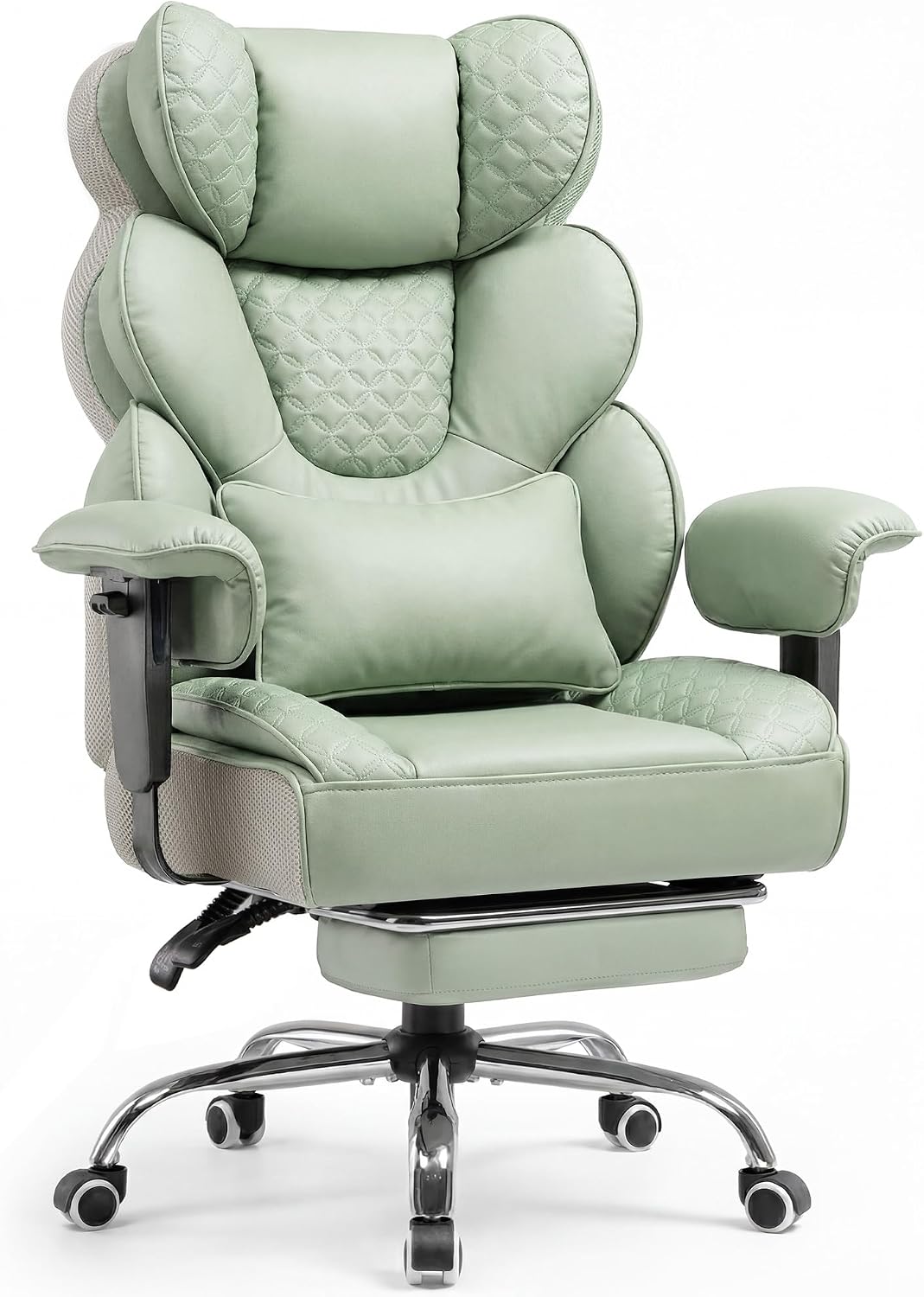 COMHOMA Ergonomische gamingstoel, 180 kg, met lendensteun en verstelbare voetensteun, hybride design van kunstleer en mesh, rugleuning 150 graden verstelbaar, hoge bureaustoel, groen - CH910