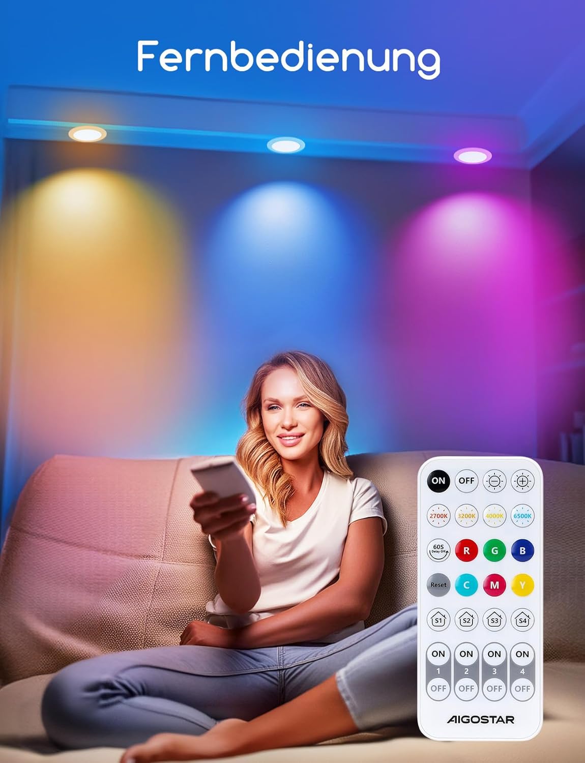 Aigostar Inbouwlamp, intelligente 18 W led-downlight bluethooth mesh, dimbare plafondverlichting, spot met afstandsbediening, compatibel met Alexa, 1760LM RGB, wit licht 2700K-6500K, diameter 200-220