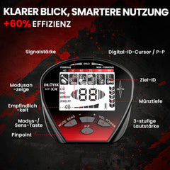 DR.ÖTEK Metaaldetector, professionele set, lichte gouddetector voor kinderen en volwassenen, met pinpoint-modus, geheugenmodus, waterdichte spoel, 5 modi, hoge precisie, metaaldetectorkit (rood)