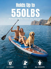 SOLAVERO Opblaasbaar stand-up paddleboard van 3,5 meter met zitje en accessoireset, 2-in-1 SUP, 250 kg, antislip EVA-dek, 14 D-ringen, camerabevestiging, geschikt voor alle niveaus voor meren en zee, visboard •