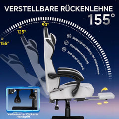 GTPLAYER Gamingstoel, ergonomische gamerstoel van stof met lendensteun, pc-stoel met verbrede rugleuning, belastbaar tot 150 kg, grijs - GT832