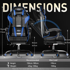 Ergonomische Bureaustoel -  Office Chair - Gamestoel - Volwassenen - Zwart/Blauw - HLDIRECT