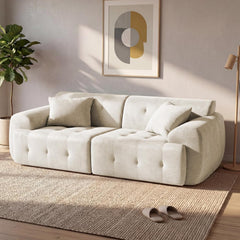 COMHOMA Bank 2-zits, 180 x 86 x 40 cm, vloerbank, bank met rugleuning, kussen en armleuning, moderne stoffen bank voor woonkamer, woning, kantoor, geen montage, beige