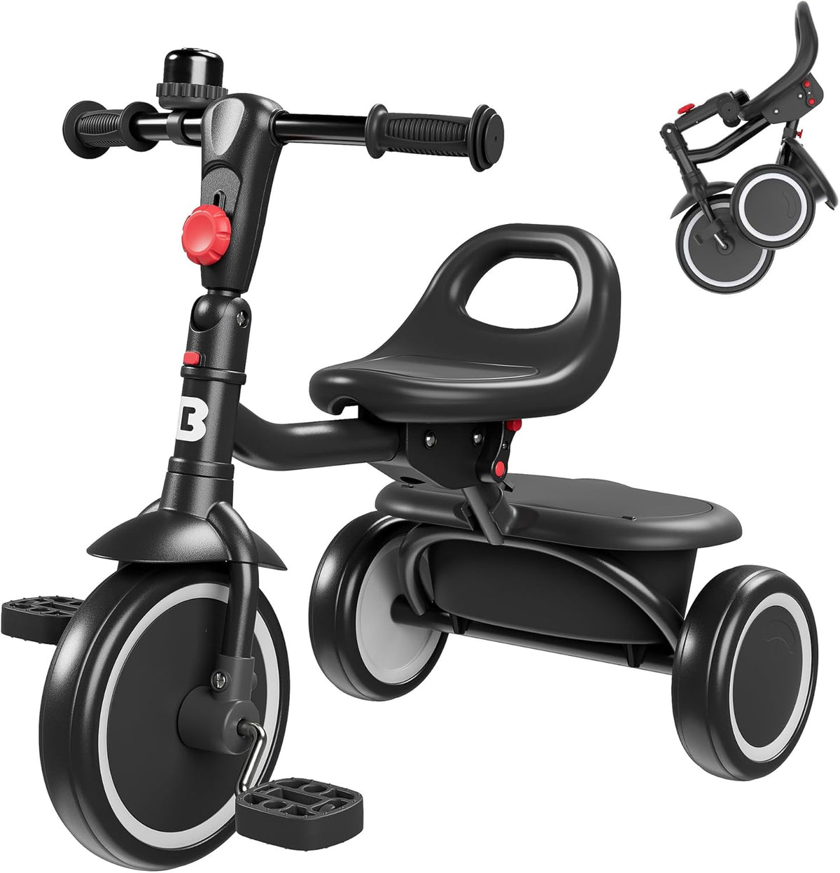 besrey Kinderdriewieler met bel, kinderdriewieler van 2 jaar tot 5 jaar, kinderdriewieler, peuterfietsen voor 2-3 jaar, peuterdriewieler voor 2 - 4 jaar, zwart