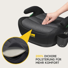Jovikids Zitverhoger, auto, kinderen, met ISOFIX, ECE R129, kinderzitverhoging, 125-150 cm, verdikte stoffen bekleding en Isofix-invoerhulp, gemakkelijk wasbaar, zwart met bekerhouder