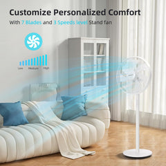 Aigostar Brisk Staande ventilator en tafelventilator, 2-in-1, 7 bladen, 3 snelheden, verstelbare hoogte, 45 W, 90 graden oscillatie, staande ventilator, stil, wit