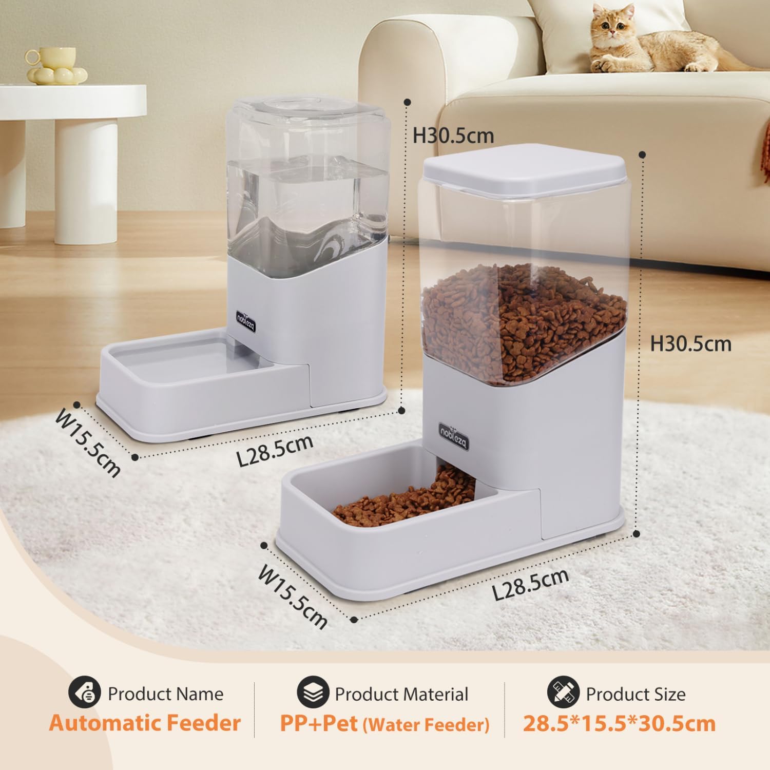 Nobleza Automatische voer- en waterbak - 3,8L - 2 stuks
