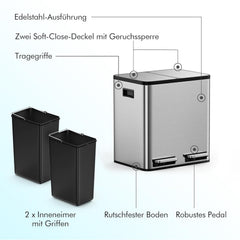 Prullenbak - Afvalbak - Vuilnisbak - 30 Liter - Zilver - Vonhaus