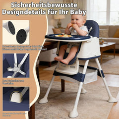 Ferghana 4-in-1 kinderstoel voor baby's, kinderstoel met afneembaar dienblad, babystoel met onderste opbergvak en wielen, in hoogte verstelbare kinderstoel met 5-punts riem, blauw