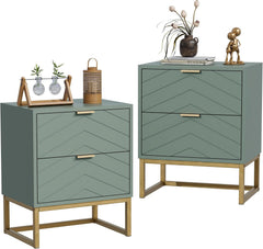 Nachtkastje set van 2 - Bijzettafel - Opbergkastje - 56,5x56x33x5 cm - Groen - UEV