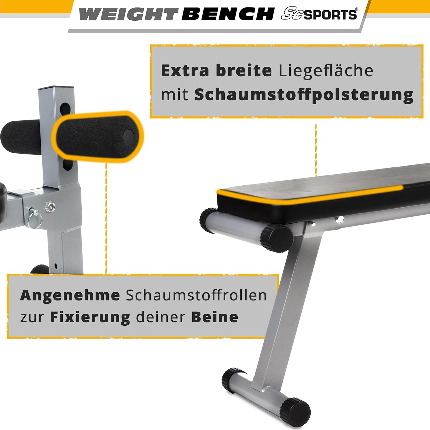 ScSPORTS® Halterbank, inklapbaar, verstelbaar, plat/negatief, met beenfixatie, tot 120 kg, staal, zwart, sit-upbank, buiktrainer, trainingsbank, platte bank, fitnessbank voor thuis