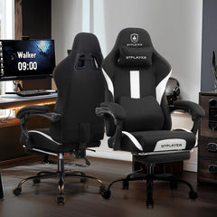 GTPLAYER Gamingstoel, gamerstoel, ademende bureaustoel van hoogwaardige stof, ergonomische pc-stoel, verstelbare en draaibare bureaustoel met voetensteun, zwart - GT905