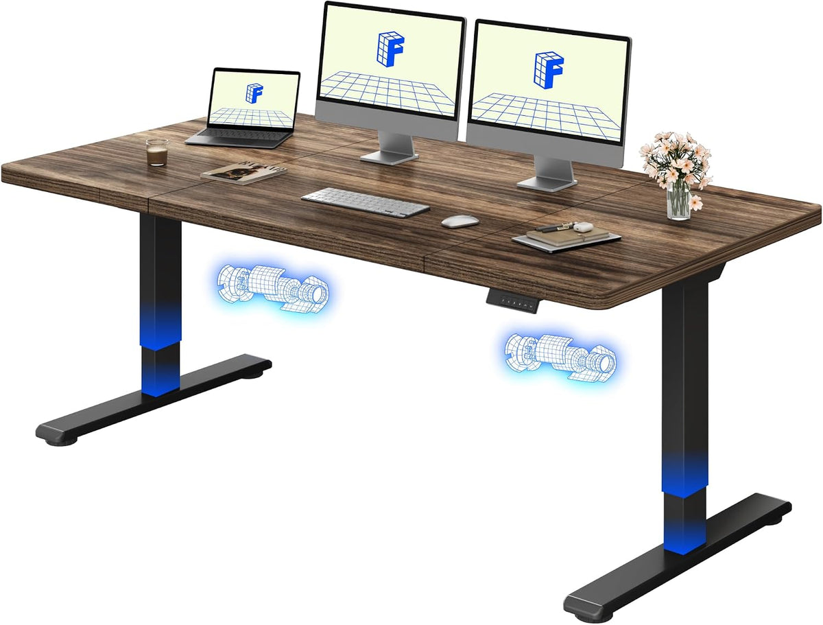 Zit sta bureau - Elektrisch - Verstelbaar - 180x80 cm - Wit/Bruin - QB2D - FLEXISPOT