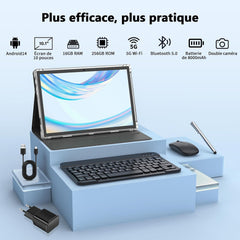 QDDQ Android 14 tablet met toetsenbord, tablet 2-in-1, 16 GB + 256 GB (Tf 1 TB), 8000 mAh met monitor, muis, stylus, batterij 8000 mAh, wifi 2,4 g/5 g, GPS, tablet, pc, gecertificeerd, grijs, zwart