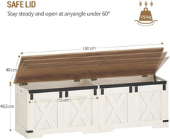 Hzuaneri SB15014X Schoenbank, zitbank met opbergruimte, opbergkast, 2 stevige scharnieren, schuurstijl, 40 x 150 x 48,5 cm, zitkist voor entree, slaapkamer, wit/bruin