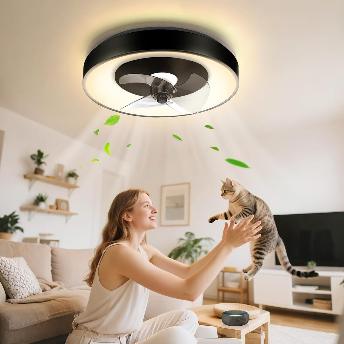 Aigostar Slimme plafondventilator met verlichting, compatibel met Alexa, led 40 W, 4400 lumen, 2700 K-6500 K dimbaar, stille plafondlamp met afstandsbediening en gateway, 6 snelheden, diameter 50 cm