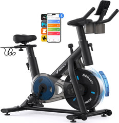 MERACH Hometrainer, fiets met verstelbare weerstand, stille hometrainer fiets met verbeterde led-monitor, tablethouder, indoor fietsfiets voor cardiotraining thuis, eigen app, tot 136 kg