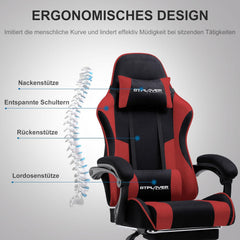 GTPLAYER Gaming stoel, stof, bureaustoel, massage gamingstoel, ergonomische gamerstoel met voetensteun, gevoerde gamingstoel, draaistoel, 150 kg, rood - GT800A