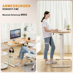 COMHOMA In hoogte verstelbaar bureau, 160 x 70 cm, met USB-aansluiting en haak, elektrisch verstelbare computertafel, sta-zittafel, sta-bureau, bruin