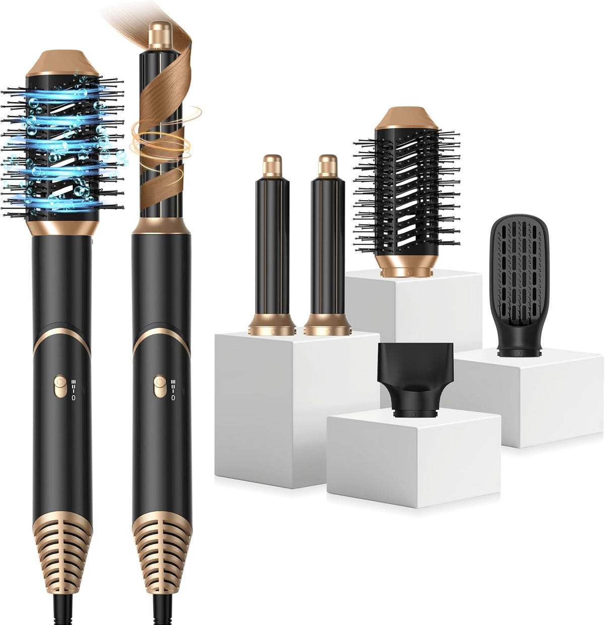 Krultang 5 in 1 - Airstyler - Fohnborstel - Met accessoireset - Zwart - UKLISS