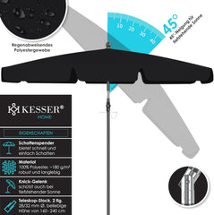 KESSER® Parasol LED Solar - Verstelbaar - Buigbaar - Zwart