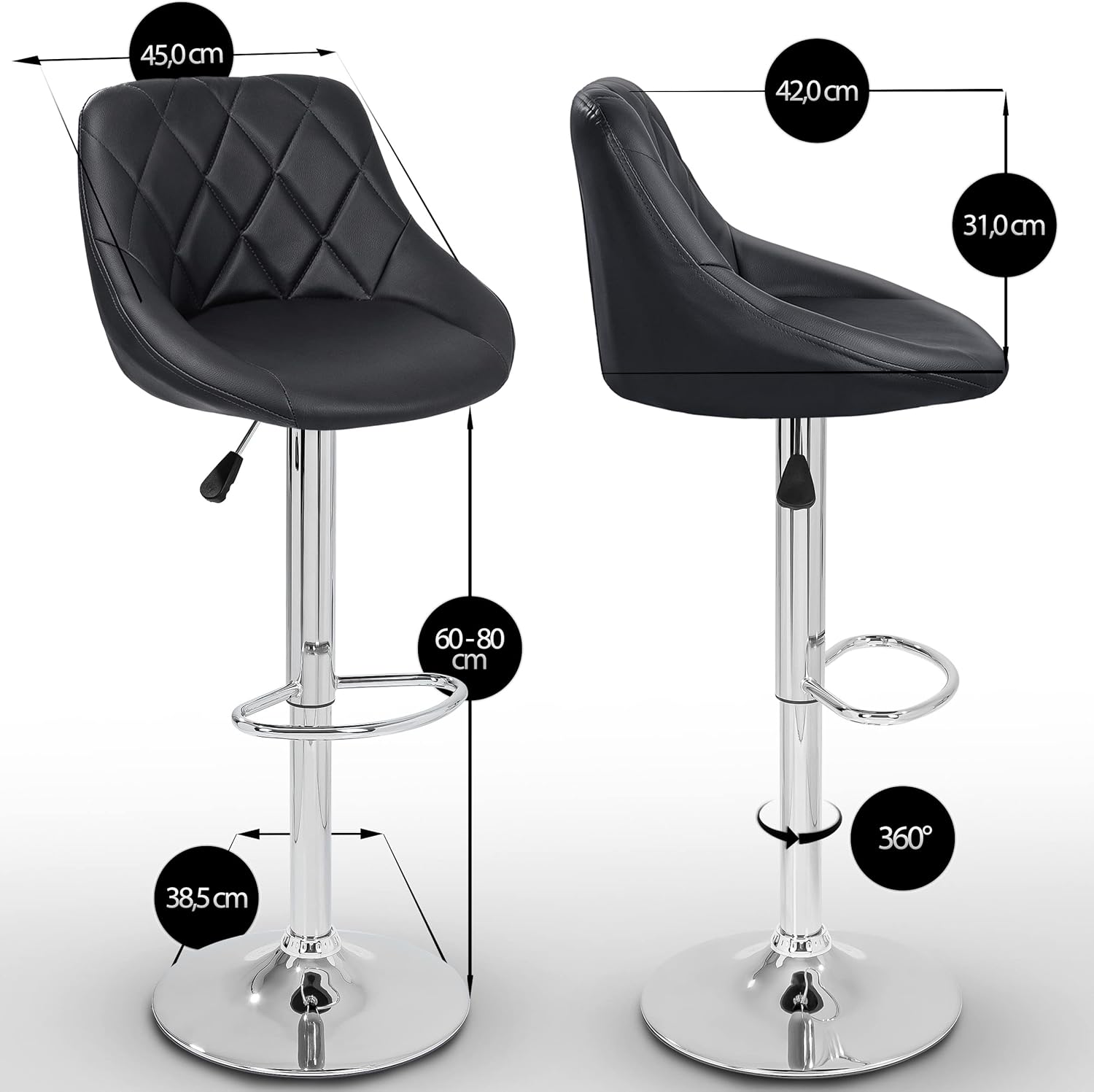 Barkrukken, 2-delige set, keuze uit 10 kleuren, 360 graden vrij draaibaar, hoogteverstelling zitting: 60 – 80 cm
