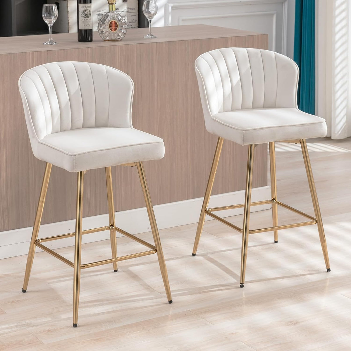 Barkrukken set van 2 - Barstoel met rugleuning - Barkruk - Barstoelen - Beige - Chairus