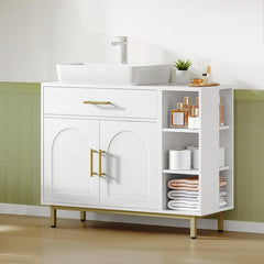Hzuaneri BC28813G Wastafelkast, badkamerkast, 1 lade, 2 kastdeuren, open vak met 3 niveaus, verstelbare plank, wit, 30 x 80 x 64 cm