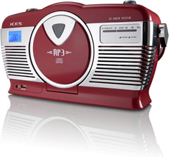 iCES ISCD-33 draagbare retro radio met cd/mp3-speler (USB) rood