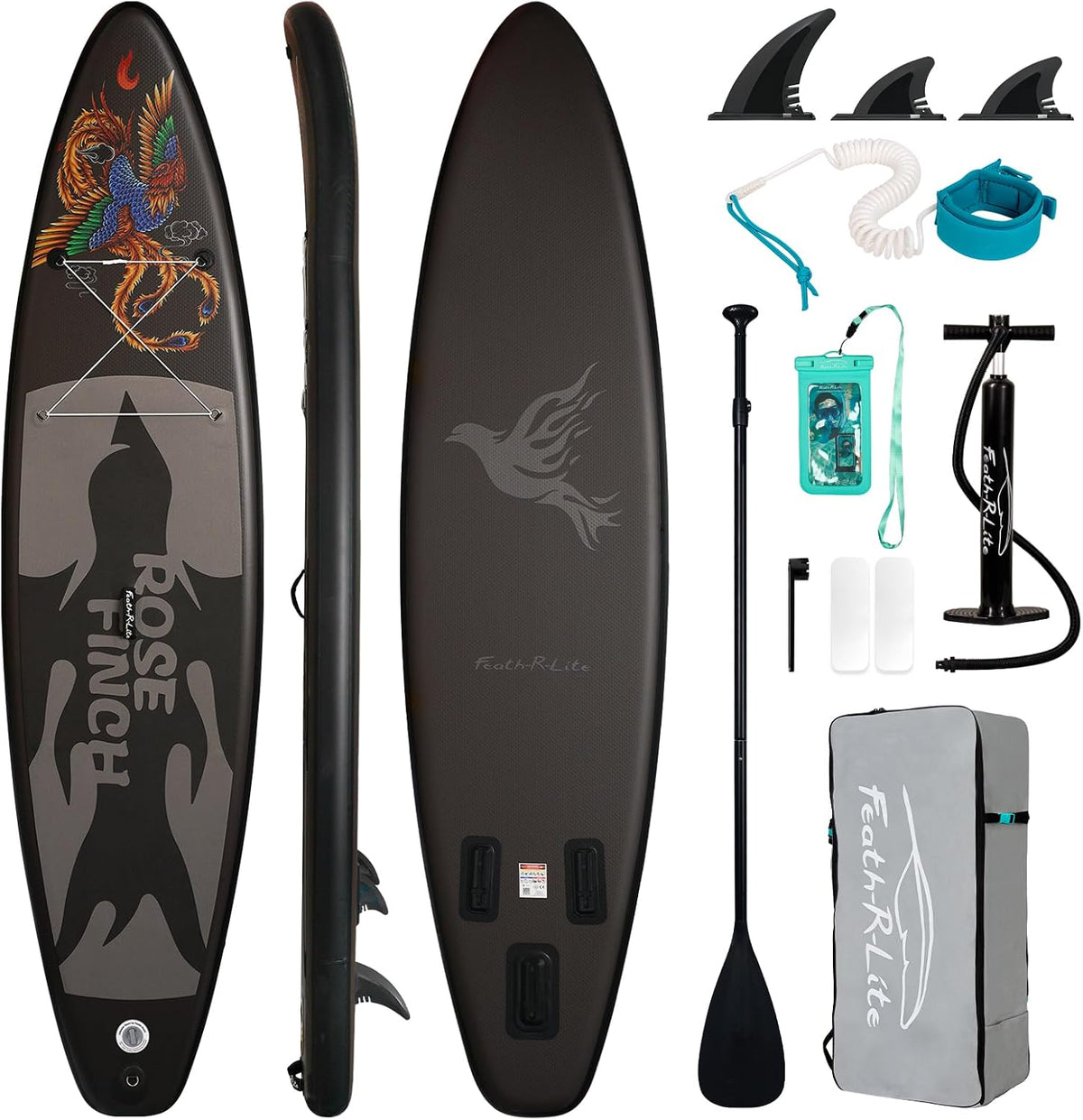 FEATH-R-LITE Opblaasbare stand-up paddleboards, multifunctioneel peddelboard met handpomp, SUP-rugzak, lijn, verstelbare peddel, voor volwassenen, alle vaardigheidsniveaus