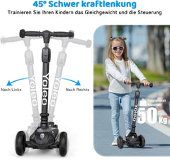 Kinderstep - 3 wielen - Kinder step jongens - LED Wielen - Verstelbaar - Zwart - YOLEO