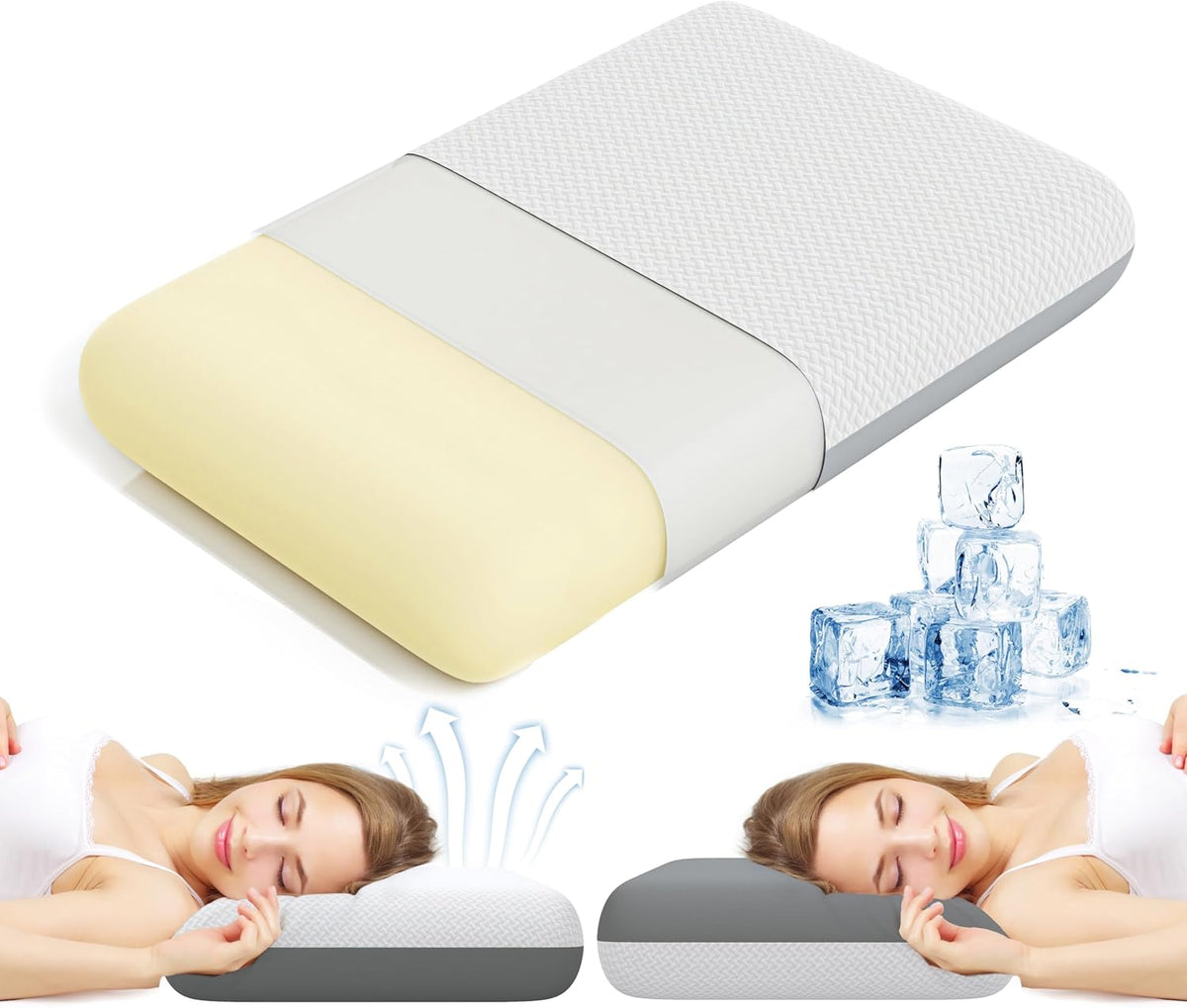 MOLPHIT Memory Foam Kussen, 10 cm hoog, verkoelend nekkussen, slaapkussen, kussen voor zijslapers, ergonomisch kussen aan twee kanten, wasbare hoes
